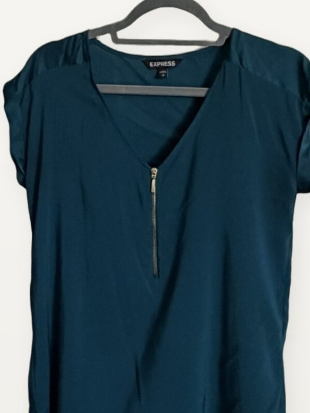 Express Teal Zip Front Cap Sleeve High Low Blouse Size S P